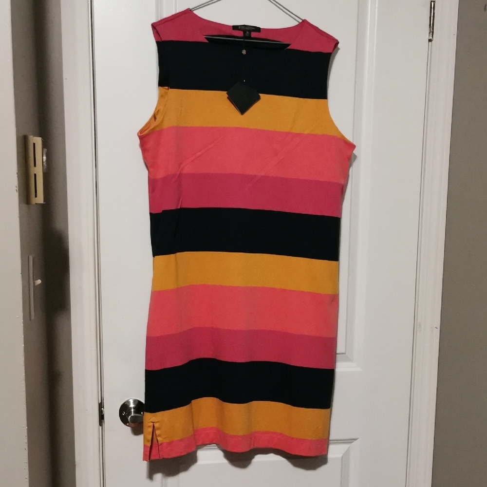 Brooks Brothers Pink, Orange, Yellow and Dark Blue Striped Mini Dress